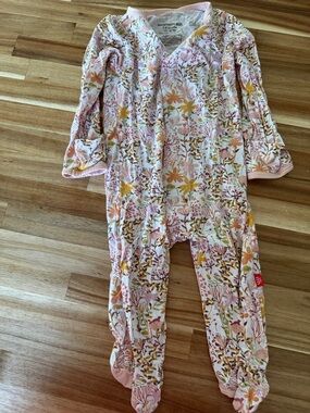 Magnetic Me Pink & Mustard Floral Footed Zip Romper